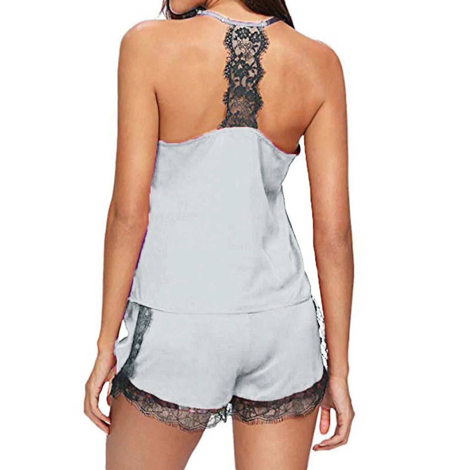 Women's V-Neck Sleeveless 2 Piece Nightwear Bodysuit Set