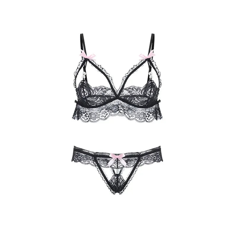 Deep V Lace See-Through Lingerie – Temptation Three-Point Bed Uniform