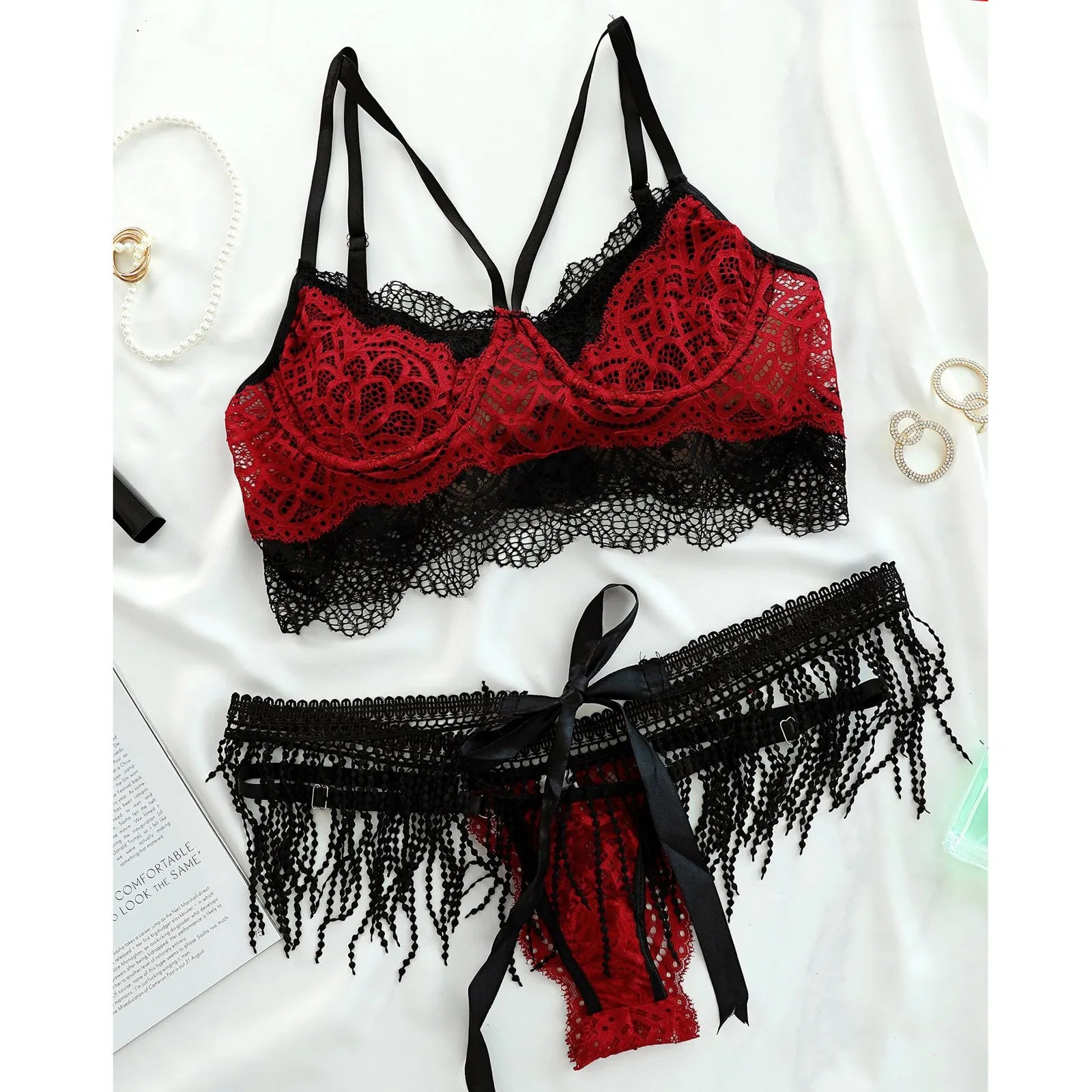 Siri Lingerie Set - Black & Burgundy