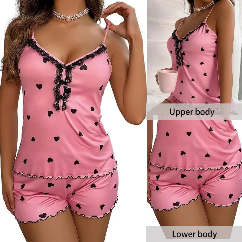 Sexy Summer Two-Piece Pajama Set - V-Neck Cami Top & Shorts for Women