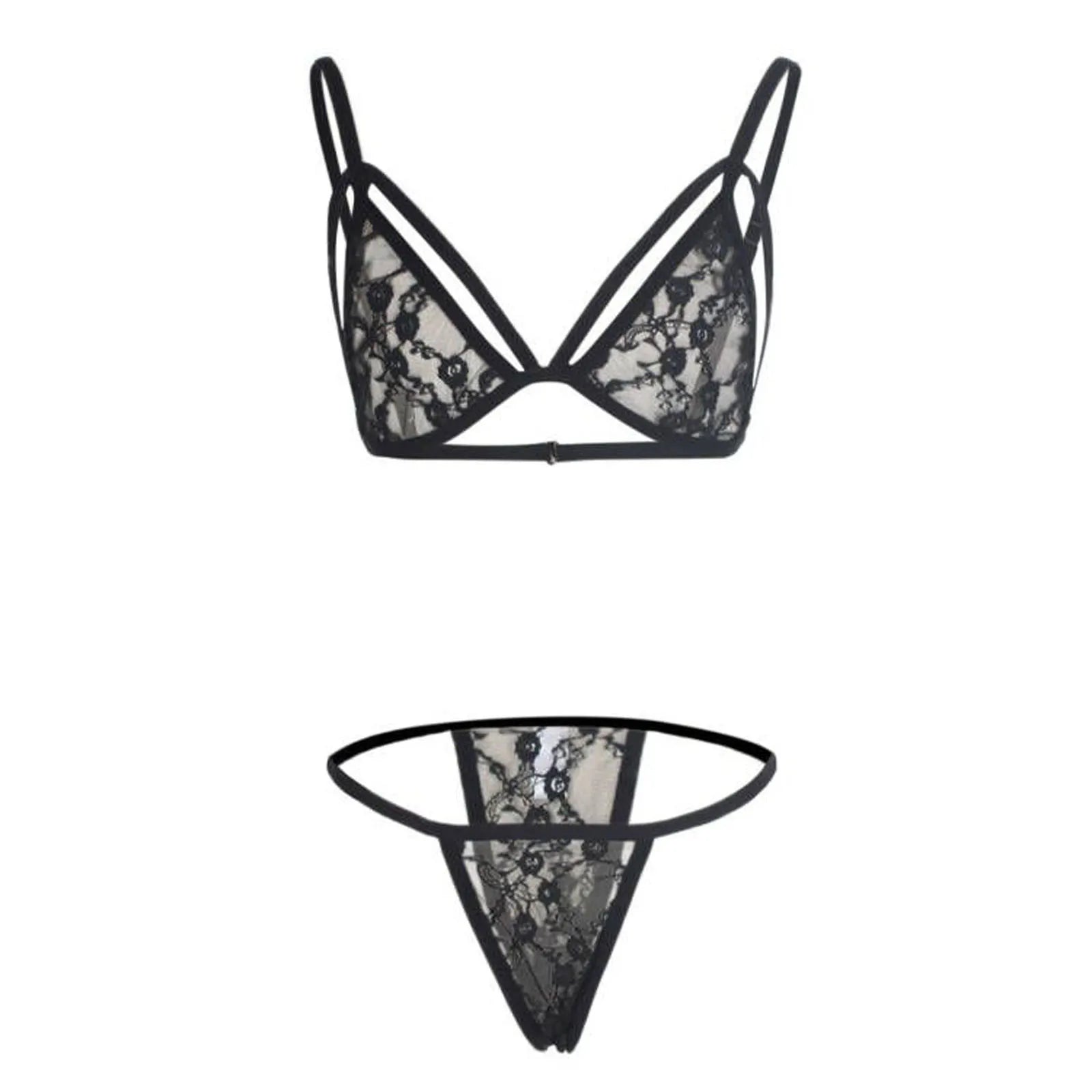 2-Piece Lace Lingerie Set – Transparent Bra & Thong Intimates