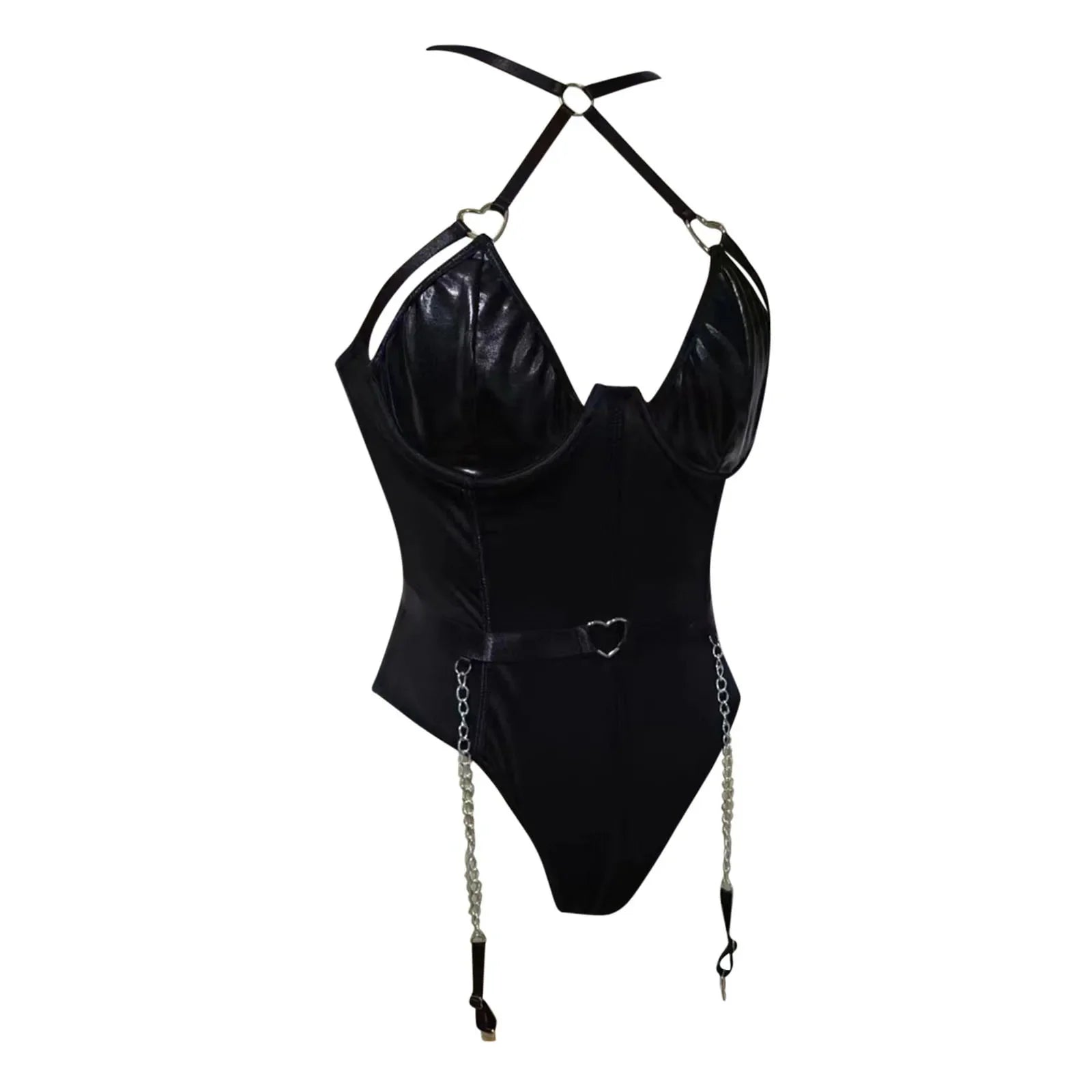 Fabienne Leather Mesh Bodysuit - Black