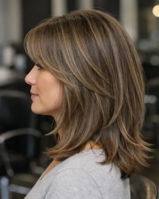 Ash Bronde Layered Shoulder-Length Cut