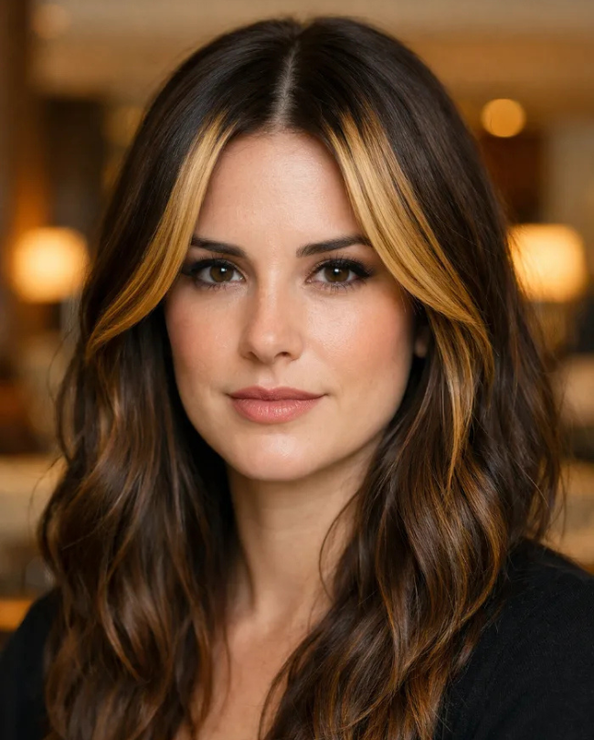Blunt Brunette Hair with Money Pieces