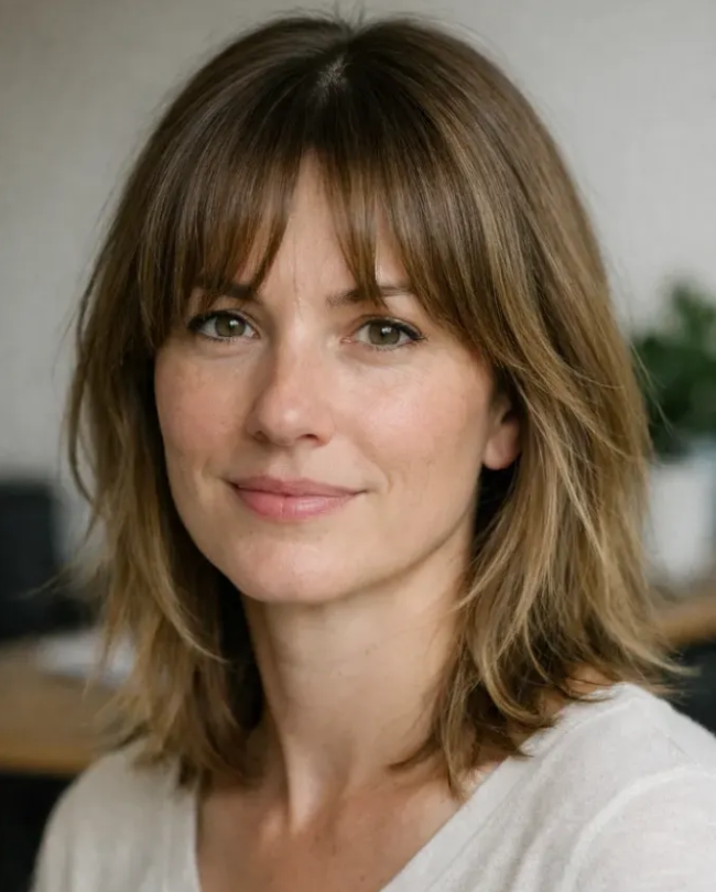 Bottleneck Bangs with Shoulder-Length Layers