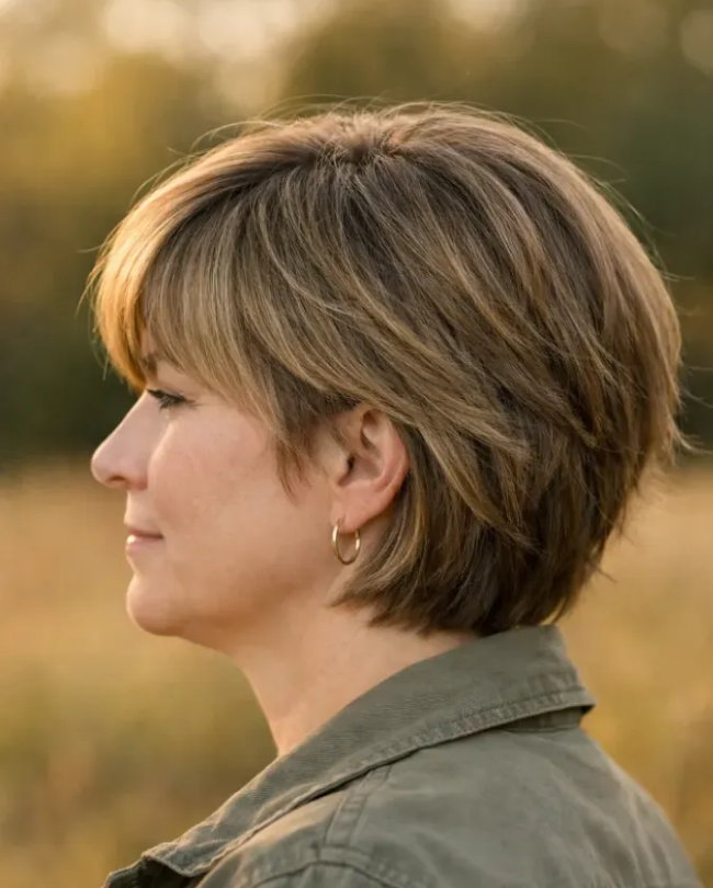 Layered Short Bob With Feathered Bangs