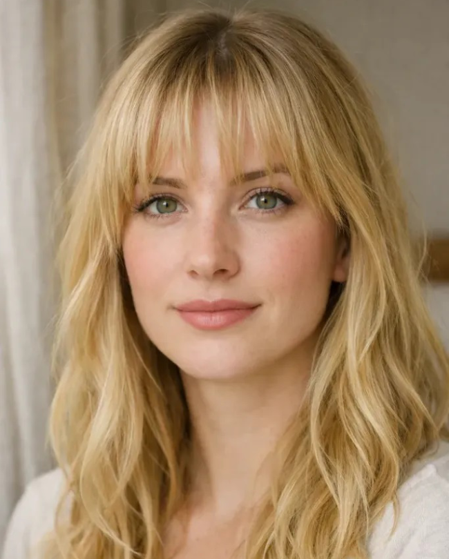 Long Blonde Hair with Wispy Bangs