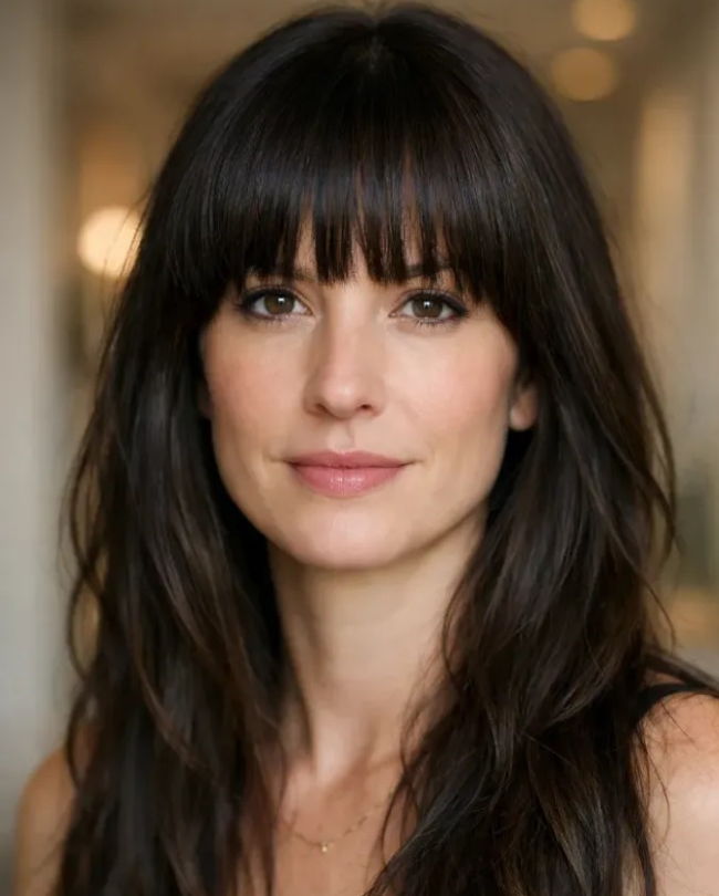 Long Dark Hair with Razored Full Bangs