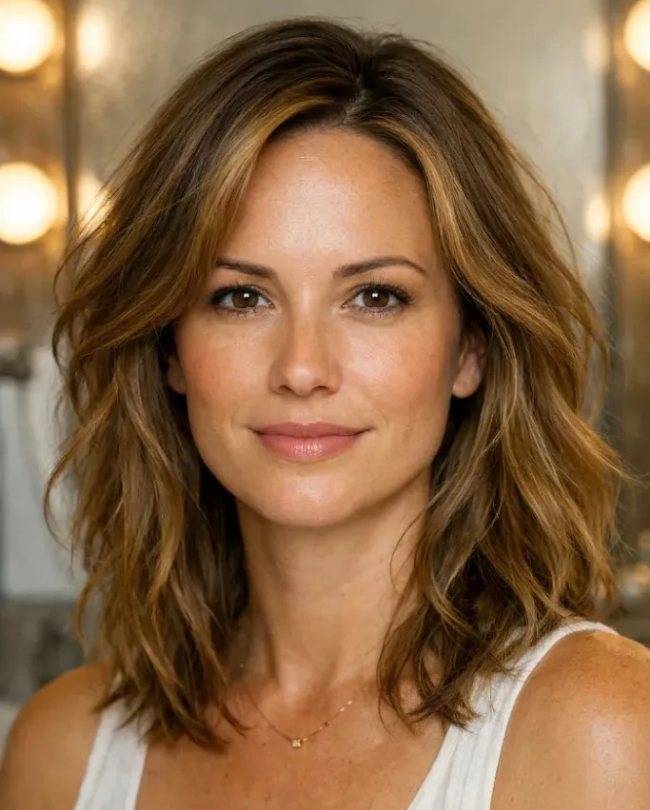 Medium Beach Waves Balancing a Big Forehead