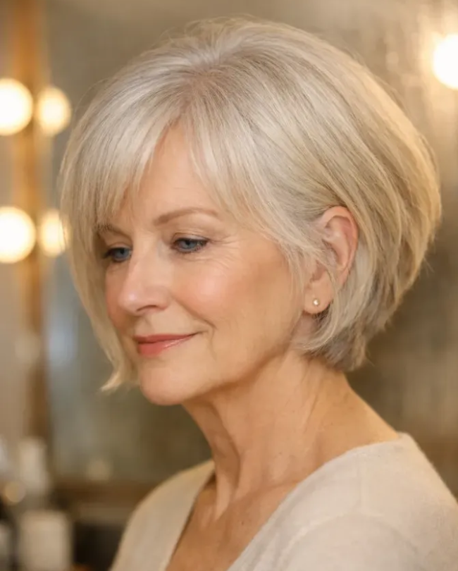Rounded Silver Blonde Bob