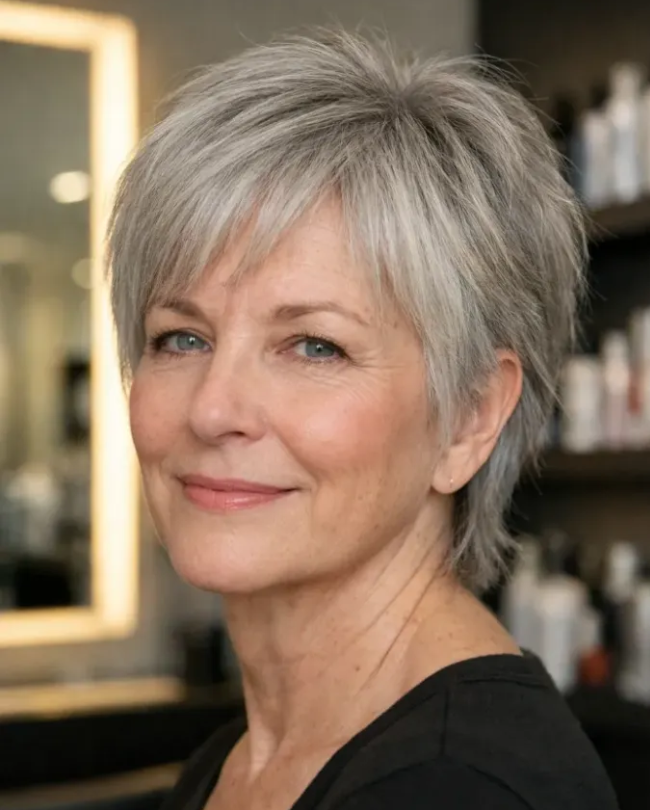 Soft Gray Bob with Fringe