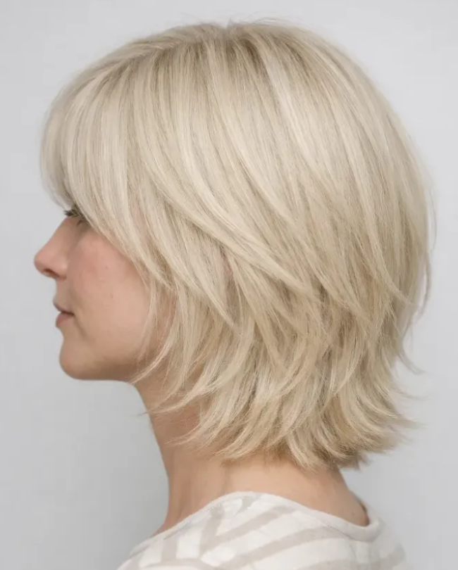 Soft Platinum Layered Midi Cut with Flipped Ends