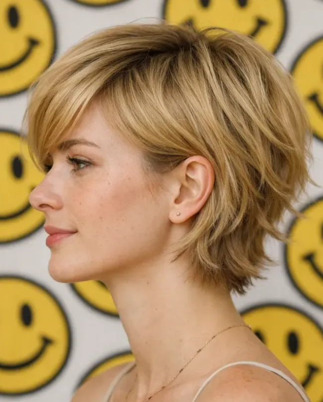 Textured Blonde Layered Bixie with Flipped Ends