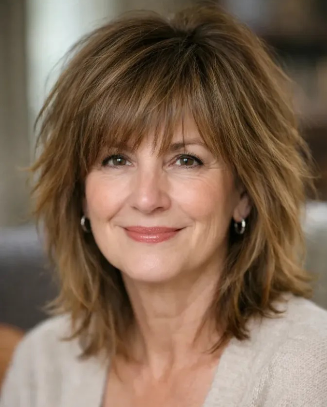 Tousled Below-the-Shoulders Shag with Bangs
