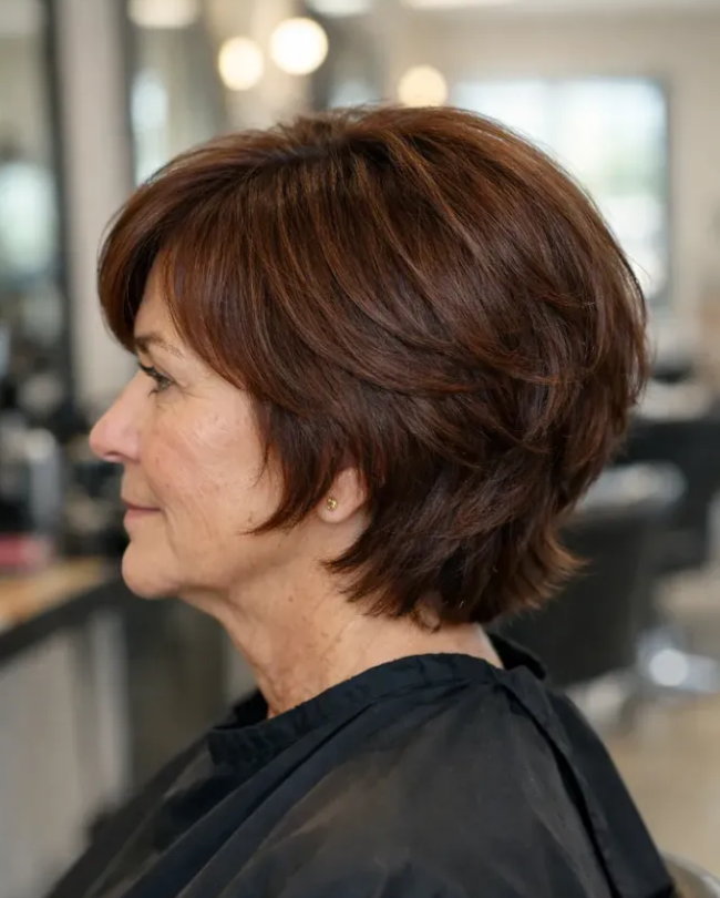 Voluminous Auburn Layered Bob with Soft Flip